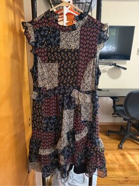 Collective Concepts black and Red Floral Patchwork Ruffle Mini Dress
